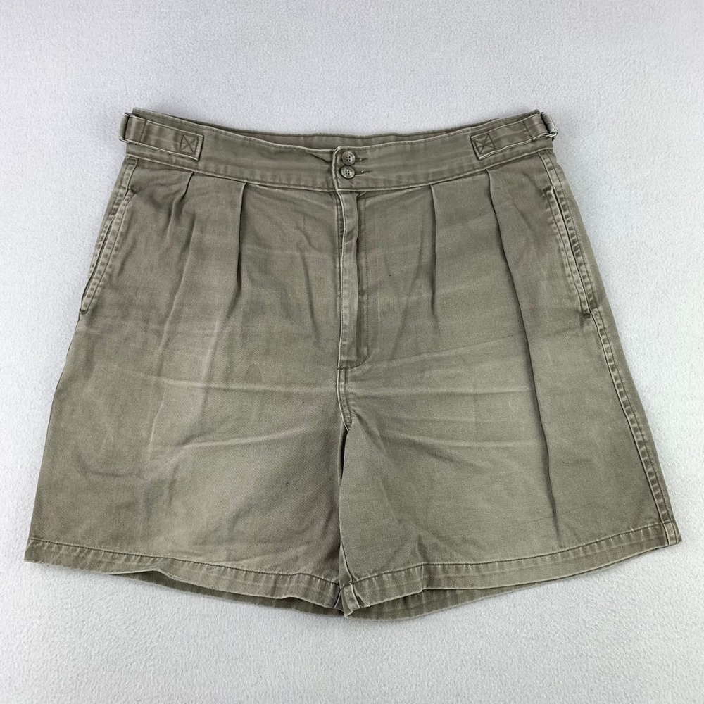 VTG L.L. Bean Pleated Chino Shorts Mens 36 Green Cotton Twill USA